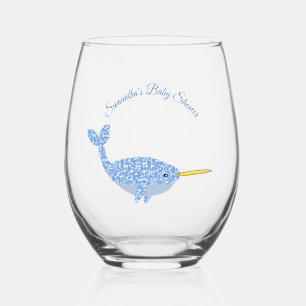 Verre À Vin Sans Pied Bébé bleu mignon garçon Narwhal Baby shower person