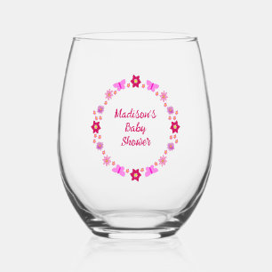 Verre À Vin Sans Pied Bébé rose Baby shower papillons et fleurs