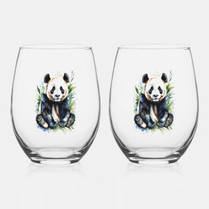 Verre À Vin Sans Pied Belle aquarelle Panda Bear