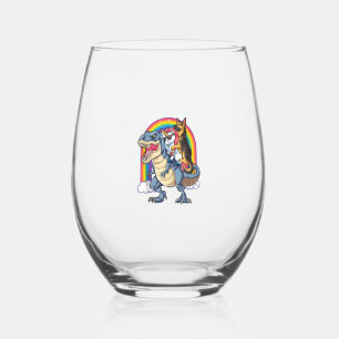 Verre À Vin Sans Pied Berger allemand Unicorn Dinosaur T rex Funny Rainb