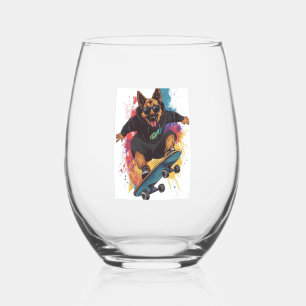 Verre À Vin Sans Pied Berger Skateur � Chien de Planche à Roulettes Cool