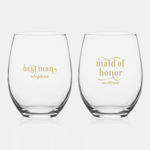 Verre À Vin Sans Pied Best man, Maid of Honor Elegant Gold Typographie
