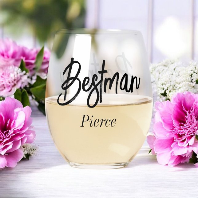 Verre À Vin Sans Pied Bestman Black White Mariage (Créateur téléchargé)