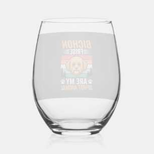 Verre À Vin Sans Pied Bichon Frise Animal Spirituel Chien Rétro