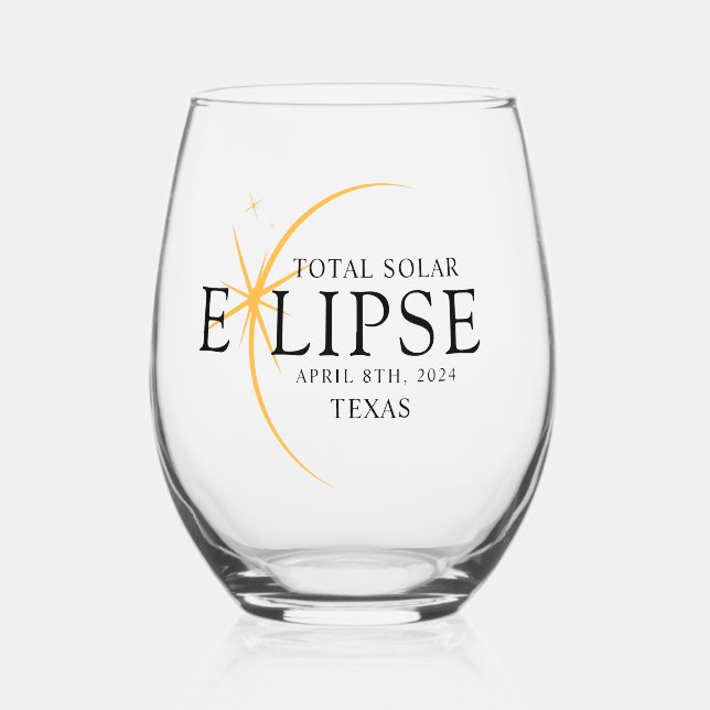 Verre À Vin Sans Pied Black & Gold 2024 Texas Total Solar Eclipse (Recto)