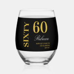 Verre À Vin Sans Pied Black & Gold 60th Birthday Cocktail Party<br><div class="desc">Black & Gold 60e Anniversaire Cocktail Party Stemless Vin Glass</div>