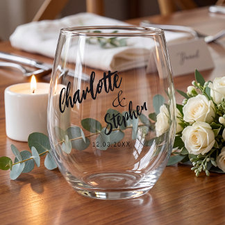 Verre À Vin Sans Pied  Black white  script wedding custom 