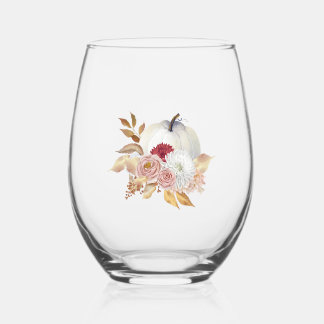 Verre À Vin Sans Pied Blanc Citrouille Floral Design Verre Vin Stemless