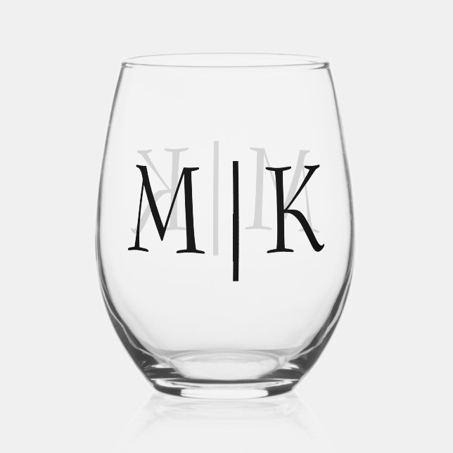 Verre À Vin Sans Pied Blanc et noir | Monogramme moderne (Recto)