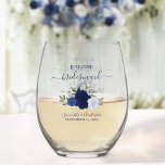 Verre À Vin Sans Pied Bleu Boho Rose servante d'honneur<br><div class="desc">Cet ensemble est le choix parfait pour remercier les demoiselles d'honneur et la bonne d'honneur de votre mariage. Le magnifique design chic boho comprend un ensemble de roses d'aquarelle peints à la main dans des tons bleu poussiéreux, bleu marine et indigo, ainsi que des sprigs d'eucalyptus et de la verdure...</div>