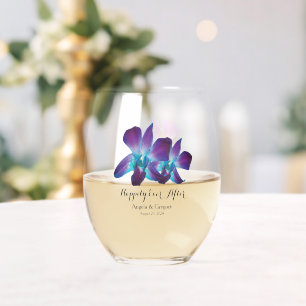 Verre À Vin Sans Pied Bleu Dendrobium Orchid Heureux Jamais Après Mariag