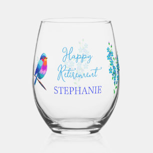 Verre À Vin Sans Pied Bleu d'oiseau coloré Oubliez-moi pas la retraite d