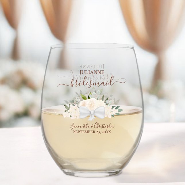 Verre À Vin Sans Pied Blush Peach Rose Bridesmaid Maid of Honor Don (Créateur téléchargé)