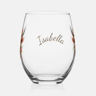 Verre À Vin Sans Pied Boho de vache Highland moderne avec design de fleu