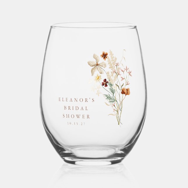 Verre À Vin Sans Pied Boho Rustique Fleurs de Prairie Floral Baby Shower (Recto)