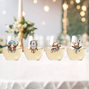 Verre À Vin Sans Pied Boho Vive Longue Vie Cowgirls Vins Stemless Lunett