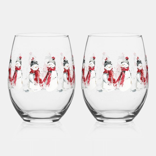 Verre À Vin Sans Pied Bonhomme de neige aquarelle  (Recto)