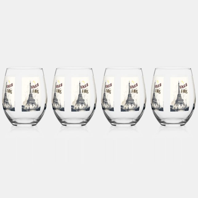 Verre À Vin Sans Pied Bonjour Skyline Marathon Paris (Recto)