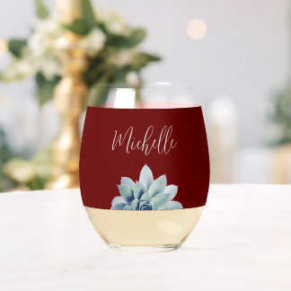 Verre À Vin Sans Pied Botanique Succulent Élégant Rouge