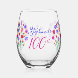 Verre À Vin Sans Pied Bouquet de fleurs de printemps peint à la main 100