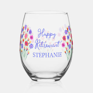 Verre À Vin Sans Pied Bouquet de fleurs printanières Bonne retraite