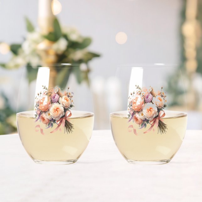 Verre À Vin Sans Pied Bouquet Peach Peony (Insitu (Mariage))