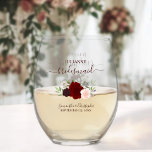 Verre À Vin Sans Pied Bourgogne Blush Rose d'honneur servante d'honneur<br><div class="desc">Cet ensemble est le choix parfait pour remercier les demoiselles d'honneur et la bonne d'honneur de votre mariage. Le magnifique design boho chic présente un ensemble de roses d'aquarelle peints à la main dans les tons bordeaux, rouge et rose roux, ainsi que des sprigs d'eucalyptus et de la verdure du...</div>