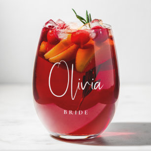 Verre À Vin Sans Pied Bride Chic Mariage de script blanc