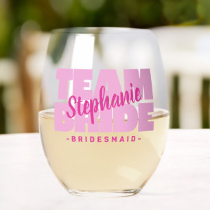 Verre À Vin Sans Pied Bride de l'équipe rose Nom du Mariage Cool rétro