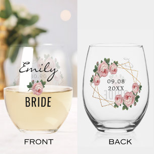 Verre À Vin Sans Pied Bride Parties scintillant or Geo rose Floral Maria