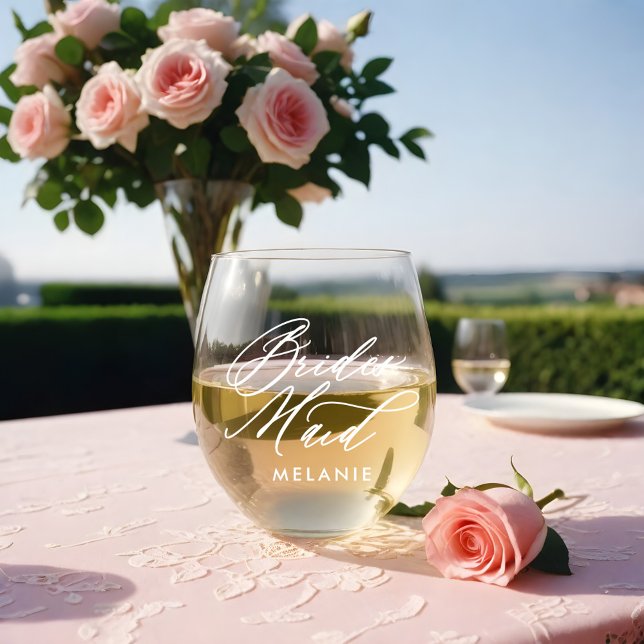 Verre À Vin Sans Pied Bridesmaid Elegant Script Name Wedding Party (Bridesmaid Elegant Script Name Wedding Party Stemless Wine Glass)