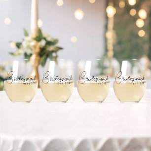 Verre À Vin Sans Pied Bridesmaid Élégant Script Personnalisé Nom Ensembl