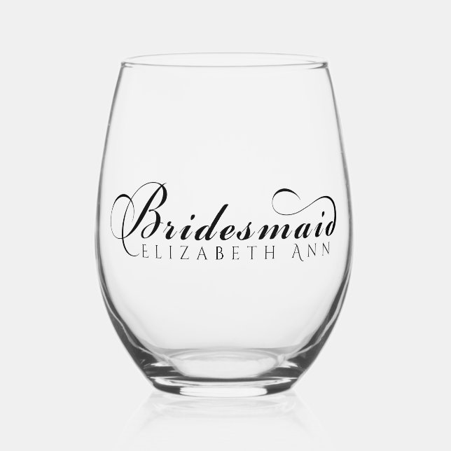 Verre À Vin Sans Pied Bridesmaid Nom Modern Elegant Script (Recto)