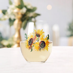 Verre À Vin Sans Pied Bright Sunflower Watercolor Fabuleux 50