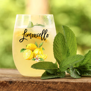 Verre À Vin Sans Pied Brosse Script Aquarelle Citrons Limoncello