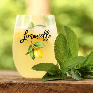 Verre À Vin Sans Pied Brush Script Aquarelle Citron Limoncello