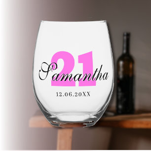 Verre À Vin Sans Pied Bubblegum Numéro d'anniversaire   Date du nom 3D n