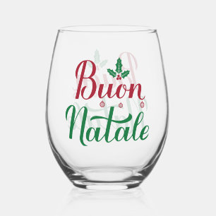Verre À Vin Sans Pied Buon Natale Noël rouge et vert