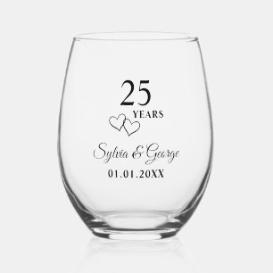 Verre À Vin Sans Pied Cadeau de 25 ans de mariage moderne personnalisé