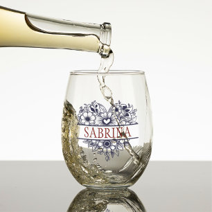 Verre À Vin Sans Pied Cadeau de demoiselle d'honneur, Monogramme moderne