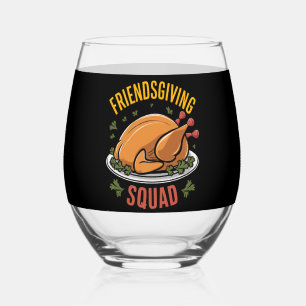Verre À Vin Sans Pied Cadeau de dîner de dinde Friendsgiving Squad corre