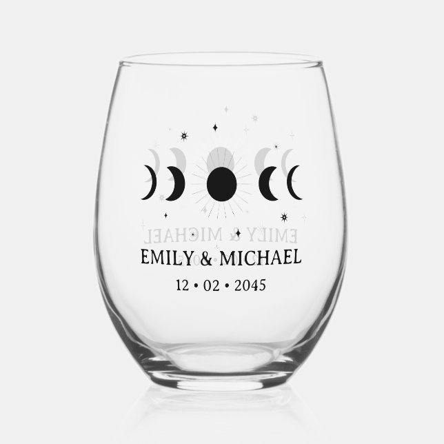 Verre à vin sans pied Cadeau de mariage céleste (Recto)