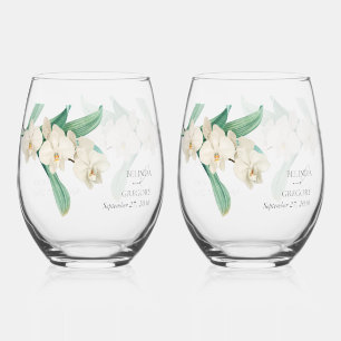 Verre À Vin Sans Pied Cadeau de mariage floral d'orchidées blanches à l'