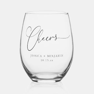 Verre À Vin Sans Pied Cadeau de mariage personnalisé 'Cheers' écriture m