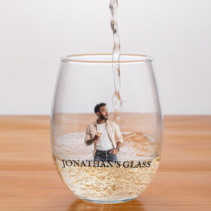 Verre À Vin Sans Pied Cadeau de monogramme de nom de photo personnalisé