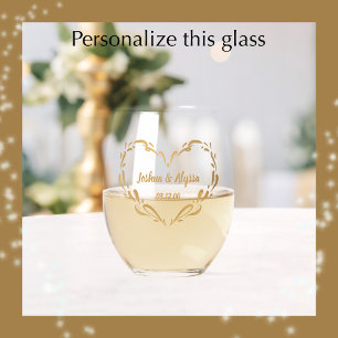 Verre À Vin Sans Pied Cadeau de Noms de Couple Personnalisés Élégant