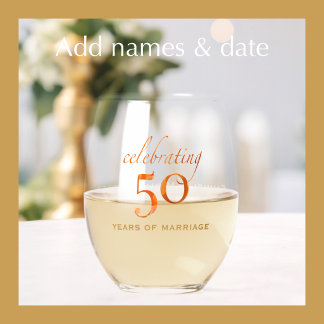 Verre À Vin Sans Pied Cadeau de rose pêche personnalisé pour le 50e anni