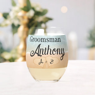 Verre À Vin Sans Pied Cadeau Groomsman personnalisé Plage Mariage Coeur