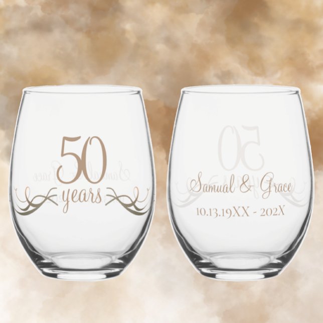 Verre À Vin Sans Pied Cadeau personnalisé 50e anniversaire Keepsaké pers (Personalize with couples names and date creating a unique custom 50th anniversary keepsake gift 
)