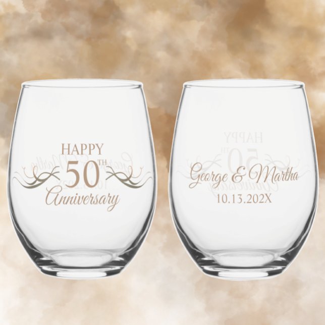 Verre À Vin Sans Pied Cadeau personnalisé 50e anniversaire Keepsaké pers (Add couples names and anniversary date for a beautiful unique custom 50th wedding anniversary gift
)